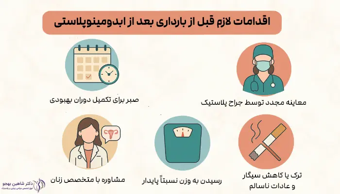 اقدامات لازم قبل از بارداری بعد از ابدومینوپلاستی